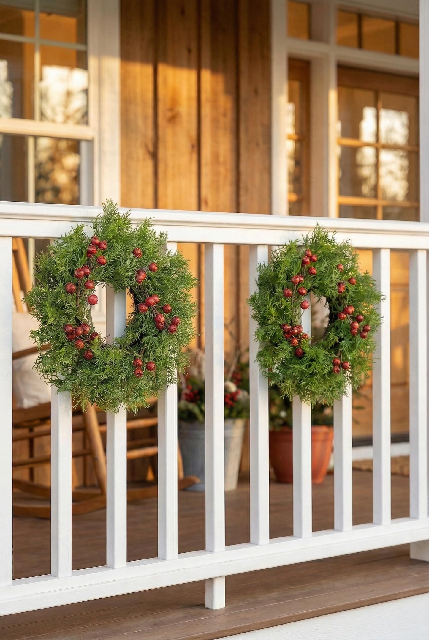 Fuxdre 2 Pcs Christmas Candle Rings Wreaths, 10 Inch Candle Wreath with Artificial Red Berries and Cedar, Christmas Candle Holder Indoor Decor for Home Kitchen Cabinets Centerpieces for Tables