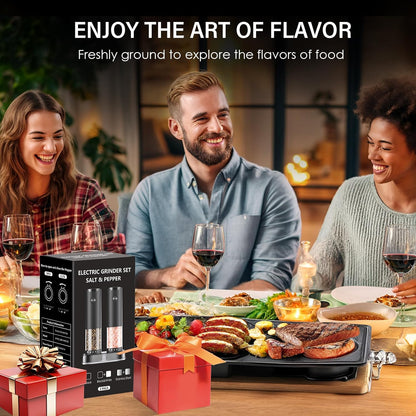 Skiennix Electric Salt and Pepper Grinder Set - Automatic Shakers with 6-Level Coarseness | Battery Operated, Black