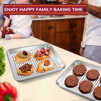 P&P CHEF Mini Toaster Oven Pan Set of 2, 9 x 7 x 1 Inch Stainless Steel Small Baking Cookie Pan for Cooking & Roasting