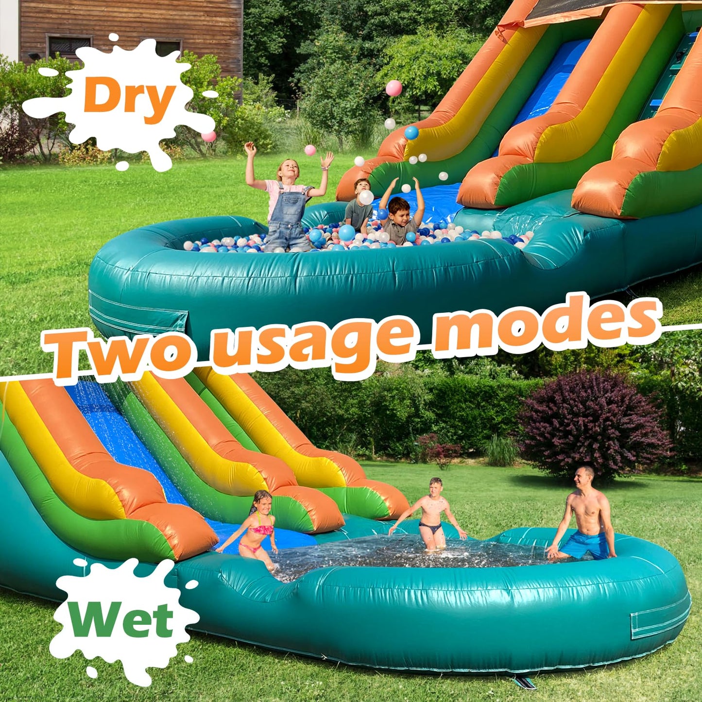Water Slide Commercial, 21FT Big Water Slide for Kids and Adults with Powerful 950W Blower&Water Tube,100% Commercial Grade PVC Inflatable Adult Water Slides with Splash Pool (Green, 21x12x9FT)