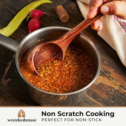 Wooden Ladle for Cooking, Soup Spoon Ladle – Teak Wooden Serving Spoon, 12.4″ Handle, Medium Scoop Size 2 oz – Eco Friendly, Natural and Sustainable