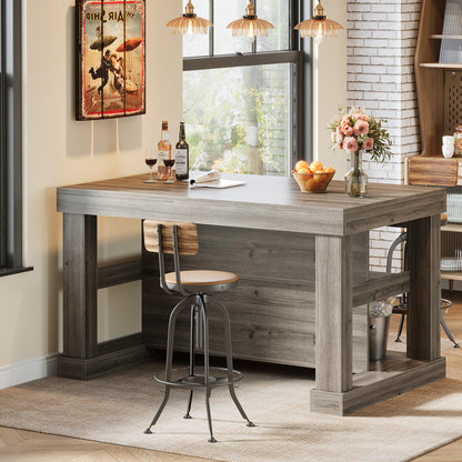 Tribesigns 55" Kitchen Island with Seating and Storage, 3-Tier Farmhouse Wood Stationary Island Table with Large Worktop & Leg Room, Coffee Bar Table with Storage Shelves for Kitchen, Grey
