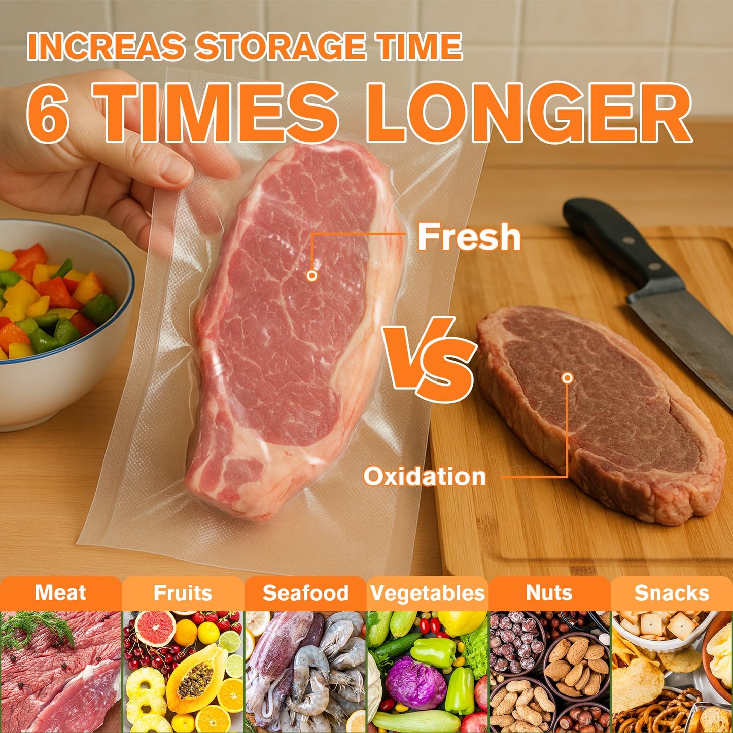 FUNFERY Precut Vacuum Sealer Bags for Food, 200 Quart 8" x 12", Food Long-Term Storage and Sous Vide Commercial-Grade Bag, BPA Free for Microwave, Boiling,Sous Vide, Refrigerator