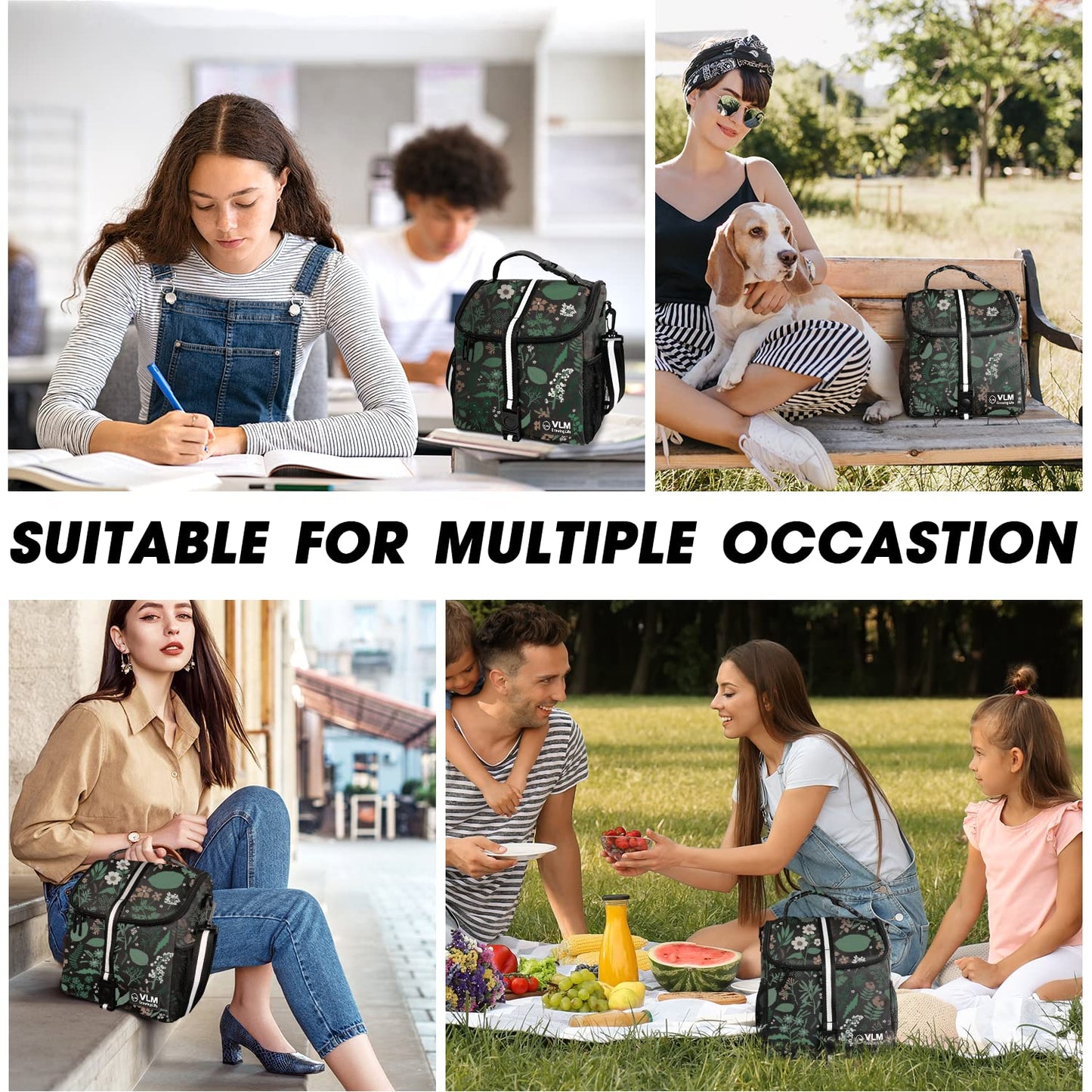VLM Lunch Box for Women, Insulated Lunch Bag Women with Adjustable Shoulder Strap, Cute Lunch Tote Bag for Work,Picnic,Camping