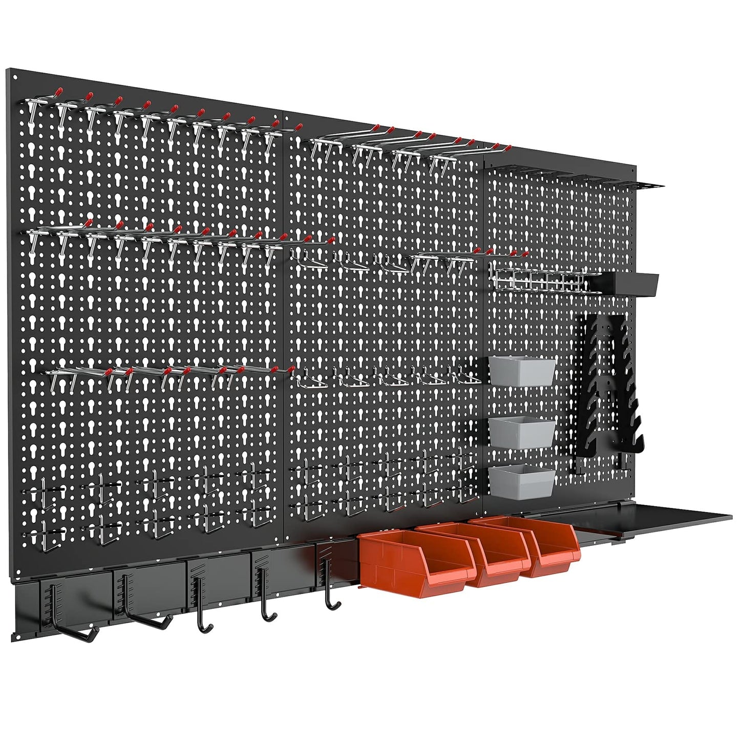 TORACK Metal Pegboard Wall Organizer System for Garage, 109 PCS Pegboard Accessories Tool Organizer Kit with Pegboard Bins, Hooks, Tool Storage Peg Board for Workbench(Black)