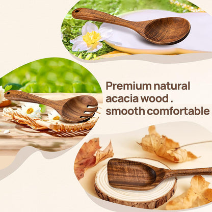 Kitchen Wooden Spoons Utensils Set, 5 Piece Acacia Wood Cooking Utensils for Nonstick Cookware Essentials