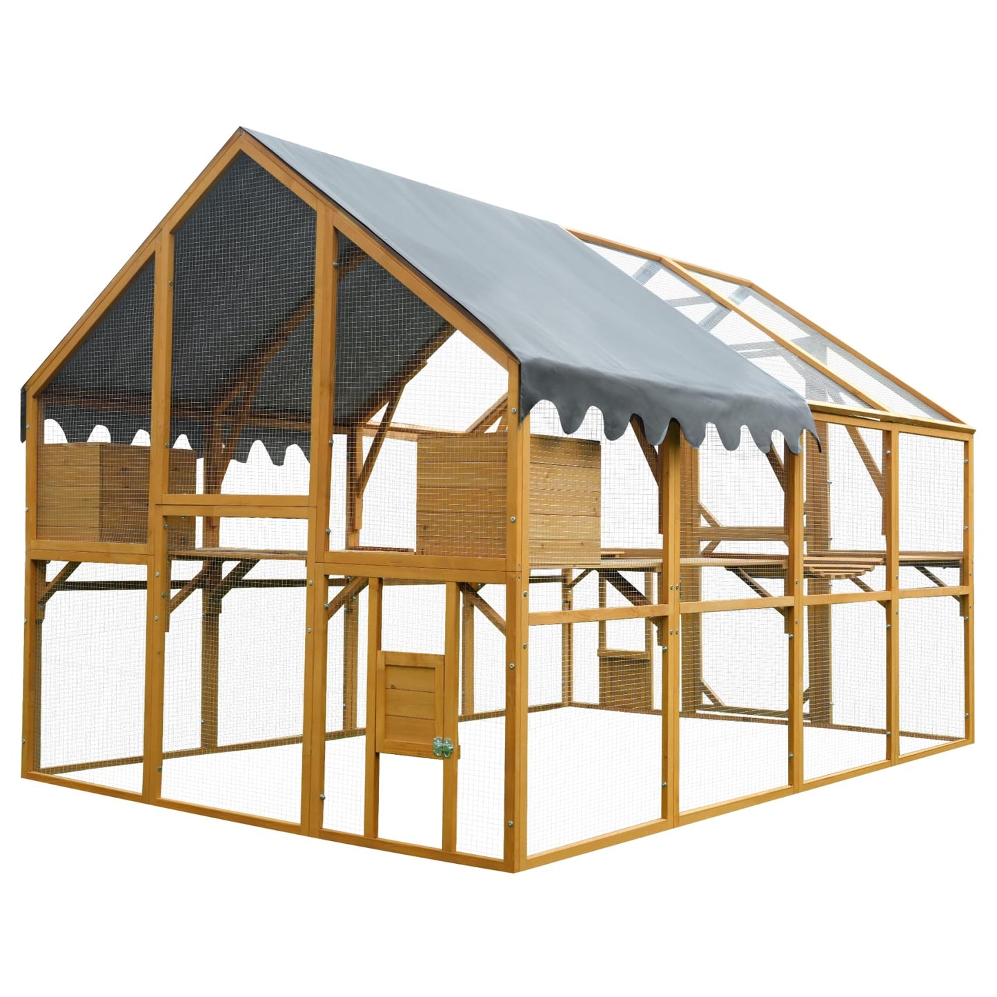 KEIKI 110" L Outdoor Large Chicken Coop with Waterproof Cover, Roosting Platform, Wire Mesh & 2 Lift Small Doors with Locks, Wood Chicken Coop House for Cat Kitten, Duck, Rabbit, Quail Playpen