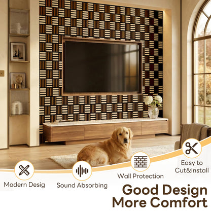 8 Pack Wood Slat Acoustic Wall Panels, Soundproof Wood Panels for Wall and ceiling, 3D Wall Panles with Slat Design for Bedroom, Living Room, Office, TV Background(13.8 × 27.4)