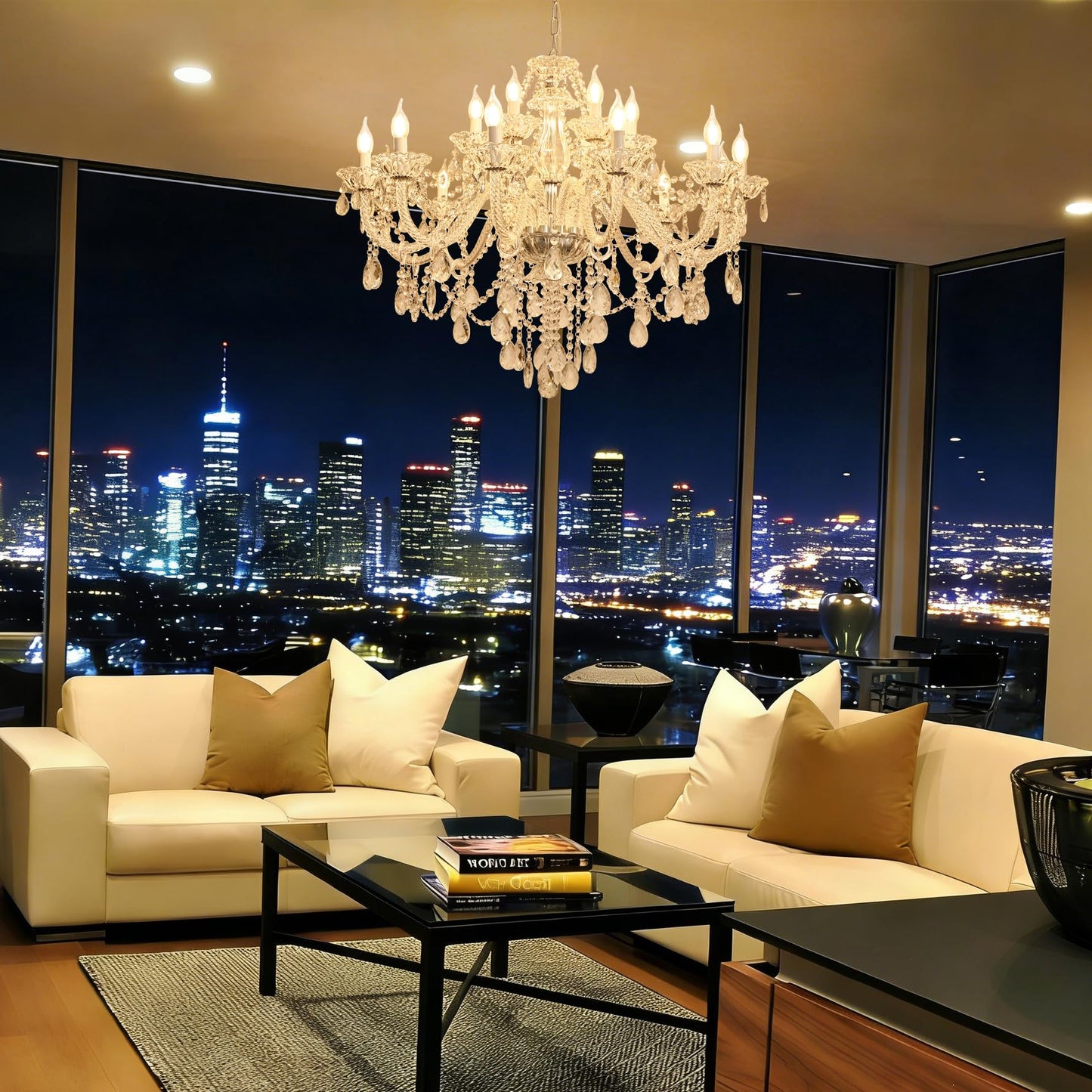 Uboxin 18-Light Double Layer Crystal Chandelier Transparent Modern Ceiling Pendant Light with K9 Crystal for Living Room Dining Room Bedroom Kitchen (Clear 18)