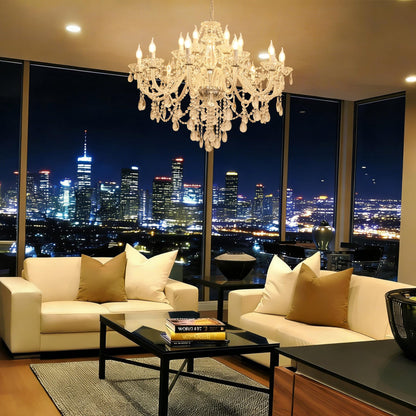 Uboxin 18-Light Double Layer Crystal Chandelier Transparent Modern Ceiling Pendant Light with K9 Crystal for Living Room Dining Room Bedroom Kitchen (Clear 18)