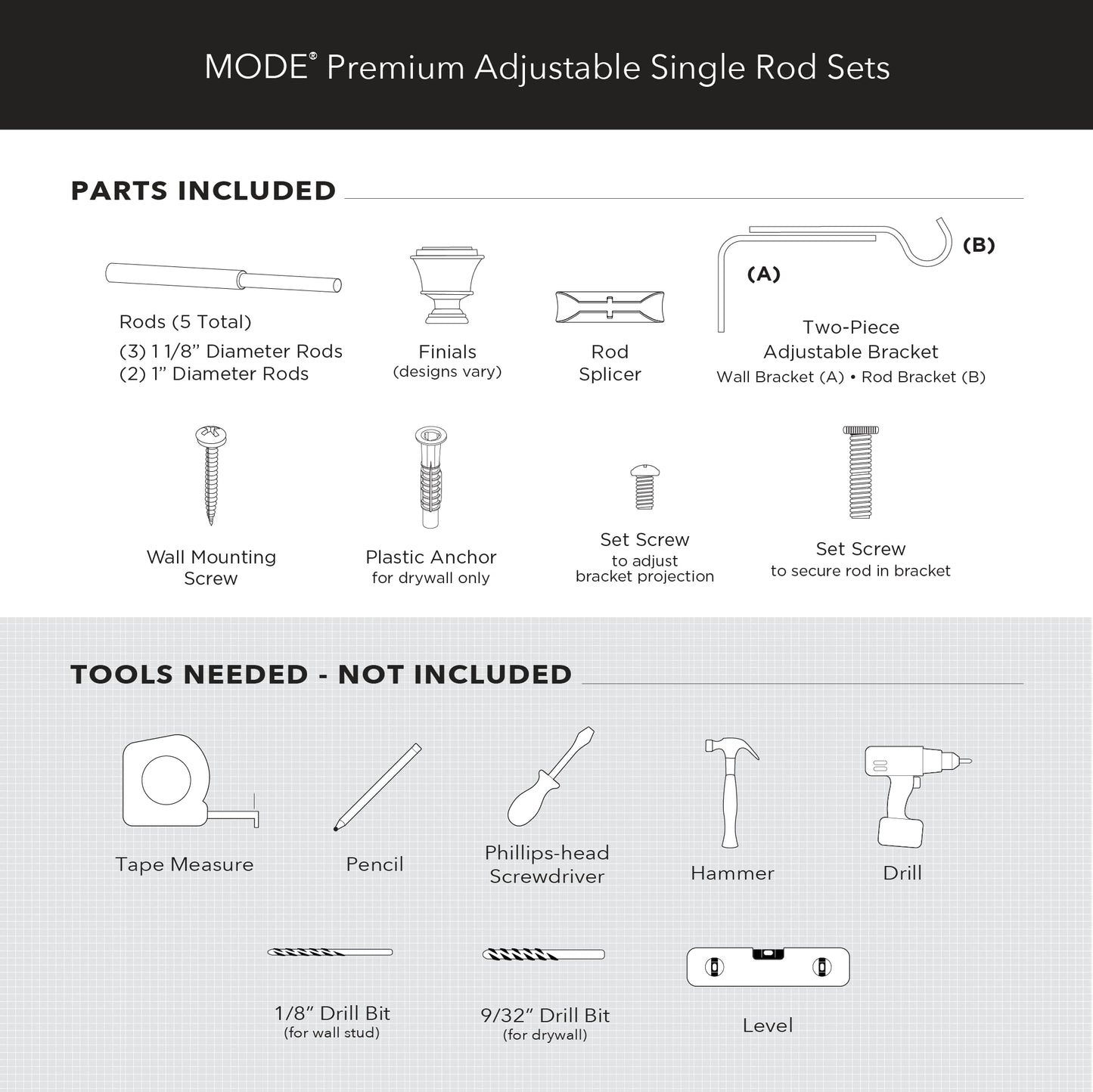 MODE Premium Collection Single Curtain Rod Set with Cylinder finials - 144 to 240 in, Warm Gold