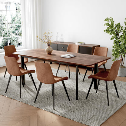 HIPIHOM 63"- 78.7" Extendable Dining Table Set for 6, 4-6 Person Modern Kitchen Table with 6 Brown Upholstered Dining Chairs, Thickened Expandable Wood Table Tops with Metal Bases, Walnut Dinner Table