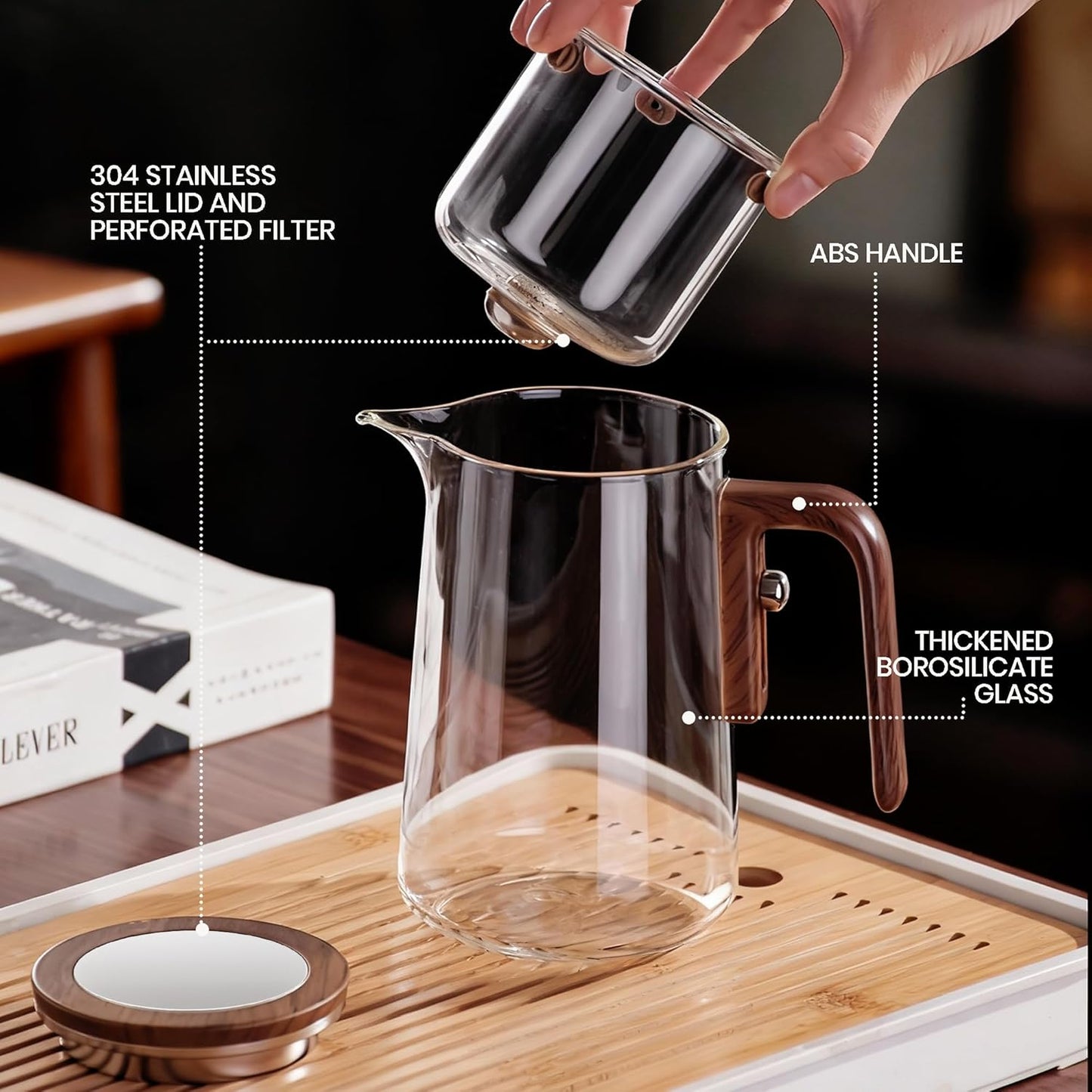 27.05 oz MACTANO Enchant Series Glass Magic Teapot with Magnetic Infuser, Modern Personal Tea Pot for Loose Leaf Tea