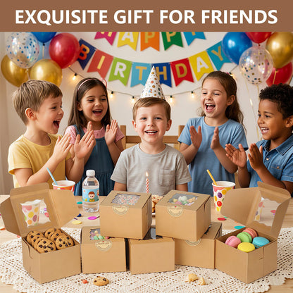 TAOUNOA 80 Pack 4x4x2.5 Inch Cookie Boxes with Window, Kraft Bakery Boxes for Cupcakes, Desserts Treats, Clear View Eco-Friendly Gift Packaging for Baked Goods Party (Brown, 20 pcs Easy to Secure)