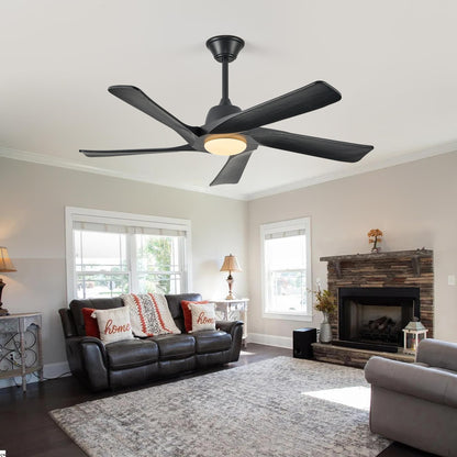 LVYEAYOU Ceiling Fan with Light, 52 Inch Solid Wood Ceiling Fans, Remote and APP Control, 3-color Dimmable, DC Motor, 6-speed Reversible, for Bedroom, Living Room, Black