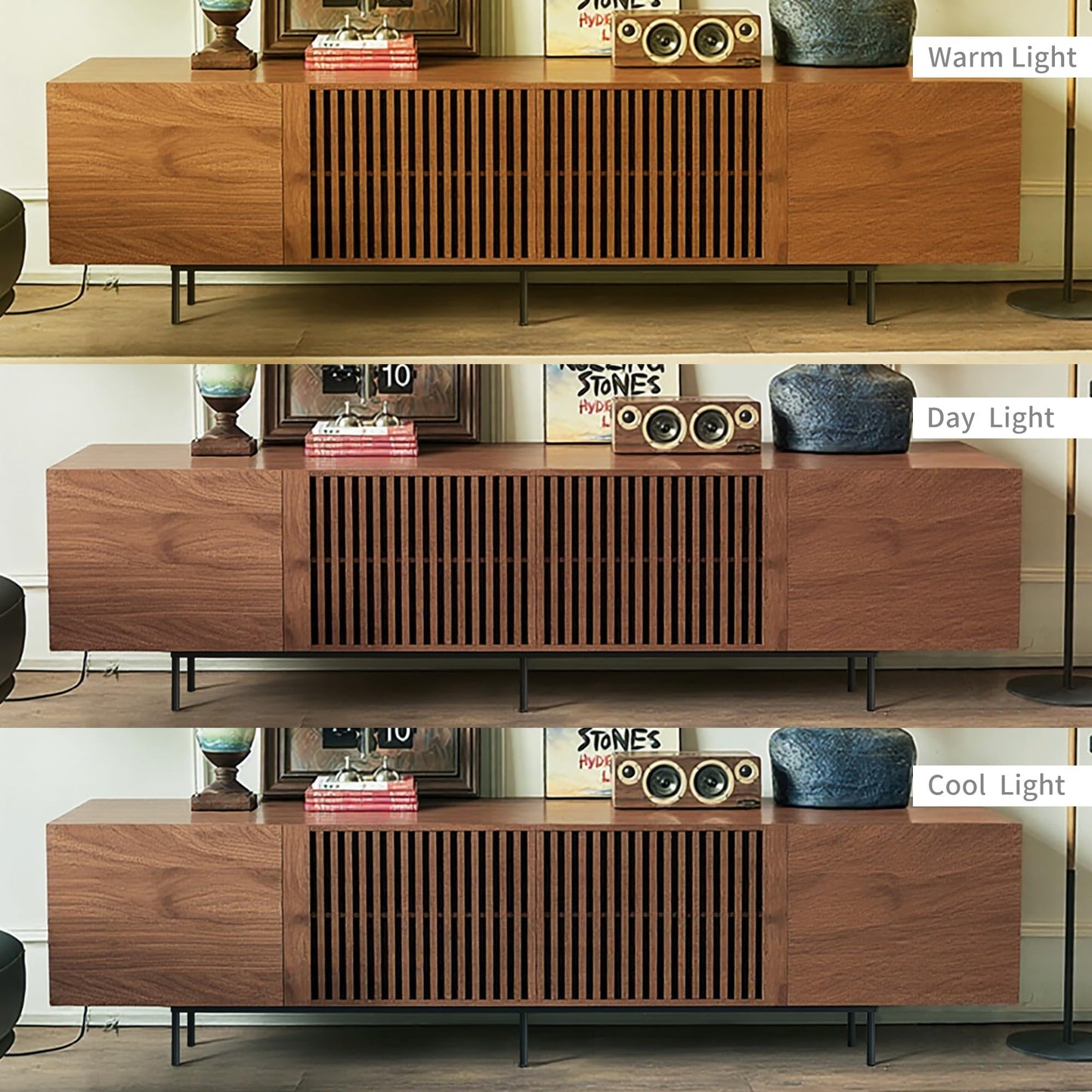 gaoyangjiaju 94.48" Mid Century Modern TV Stand for TVs up to 70"-90",Tv Console with 4 Storage Cabinets, Media Furniture for Living Room or Bedroom,Walnut