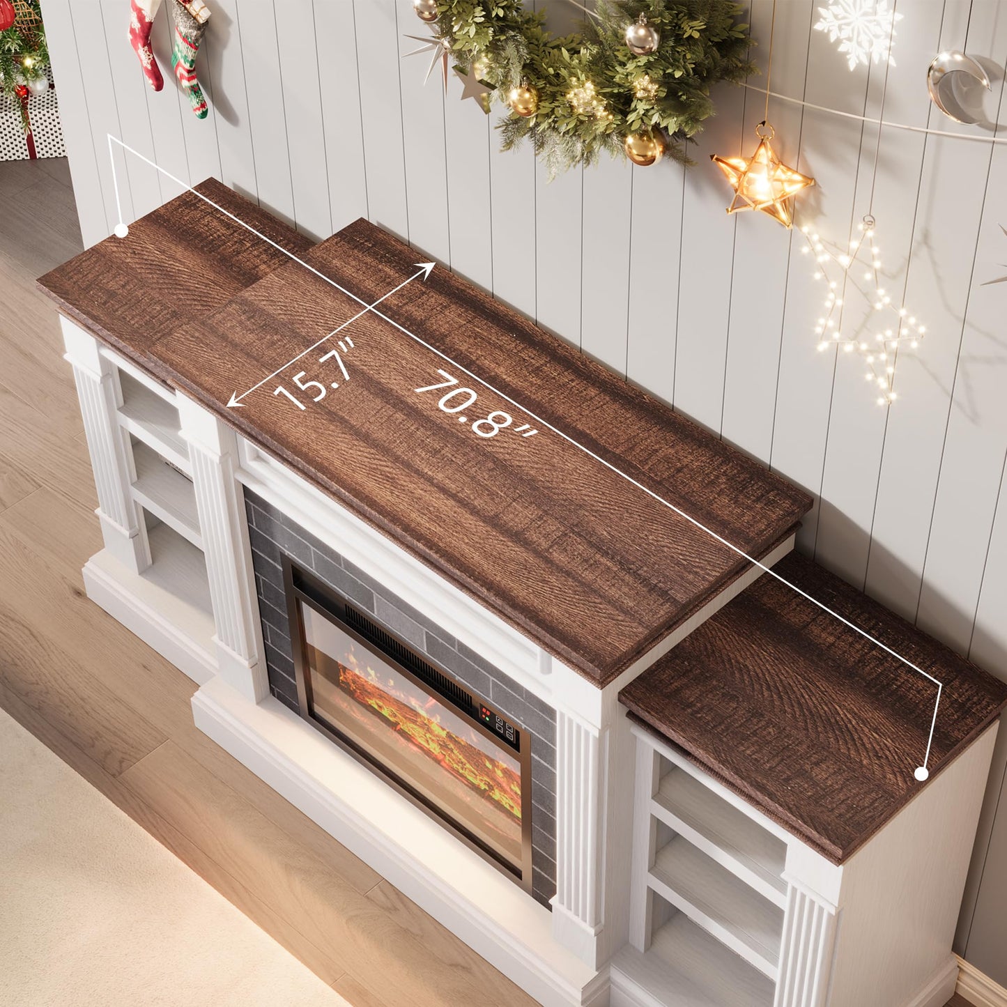 GarveeLife 71 Inch Electric Fireplace with Mantel, Fireplace TV Stand for TVs Up to 80 Inch, Modern Entertainment Center with Storage, Stacked Stone Surround with Remote Control 3D Flame, White