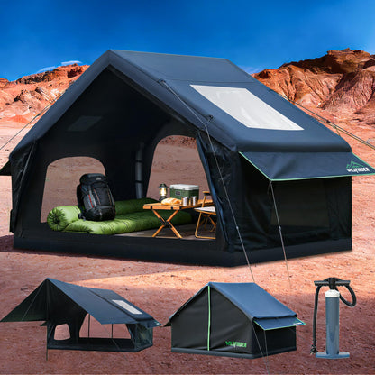 Inflatable Tent with Skylight & Awning, Inflatable Tents for Camping, Blow Up Tent with Stove Jack, Glamping Tent with Mesh Windows & Doors, Waterproof Oxford Tents for Camping 4-6 Person