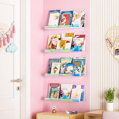 Upsimples Acrylic Wall Shelves - 15” Display Shelf for Perfume & Skincare | Iridescent 4-Pack