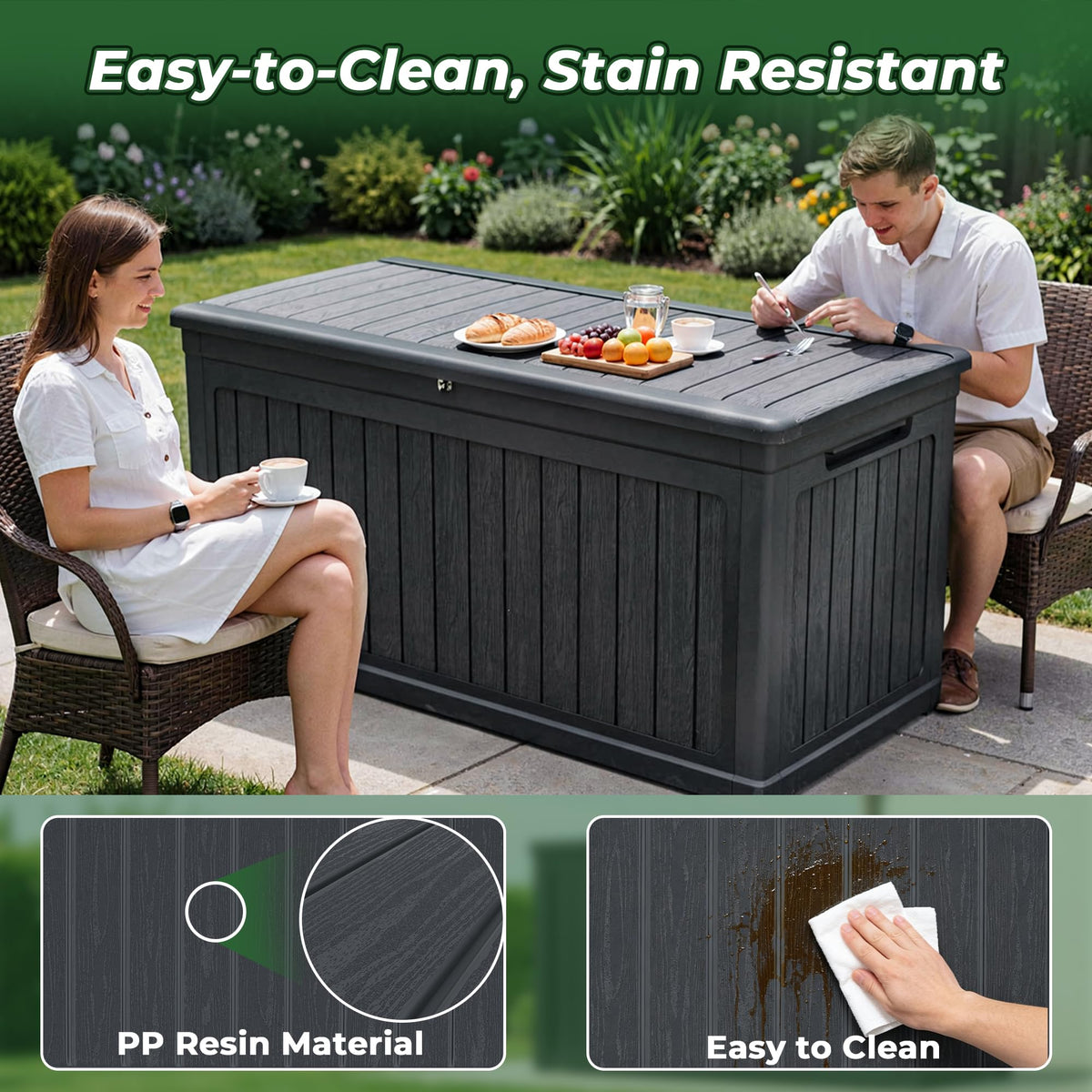 Cirui 320 Gallon Deck Box, Lockable Waterproof Storage Box, Outdoor Storage Bin for Package Delivery, Patio Cushions, Gardening Tools，Pool Accessories and Sports Equipment (Black,320 Gallon)