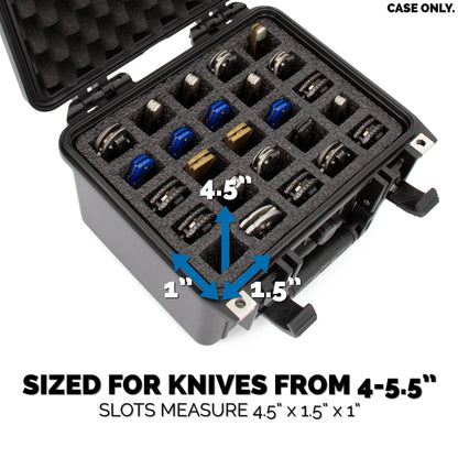 CASEMATIX 25 Folding Knife Case - Waterproof Knife Blade Holder and Knife Box Organizer Fits 25 Folding Knives and Swiss Army Knives Precut to Fit 4.0" to 5.5" Folded in Lockable Knife Storage Case