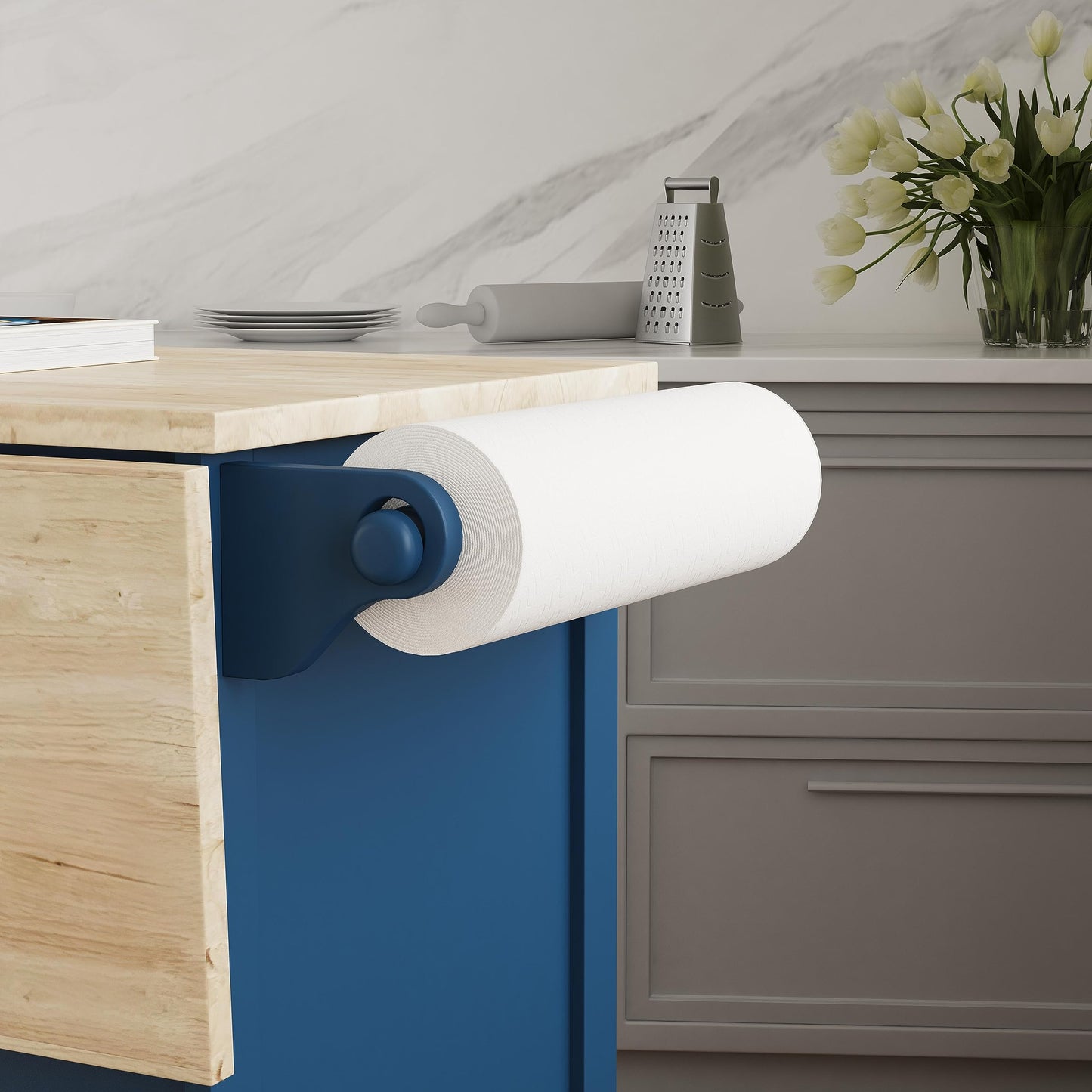 Homestyles Mobile Kitchen Island Cart with Wood Top and Dropleaf Breakfast Bar, Blue