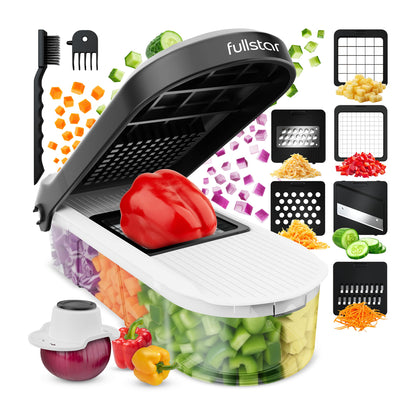 Fullstar Mandoline Slicer for Kitchen - Vegetable Chopper, Onion Potato Food Veggie Fruit Slicer and Cutter with Container, Kitchen Gadgets & Gifts, Home Essentials (6-in-1, White/Black)