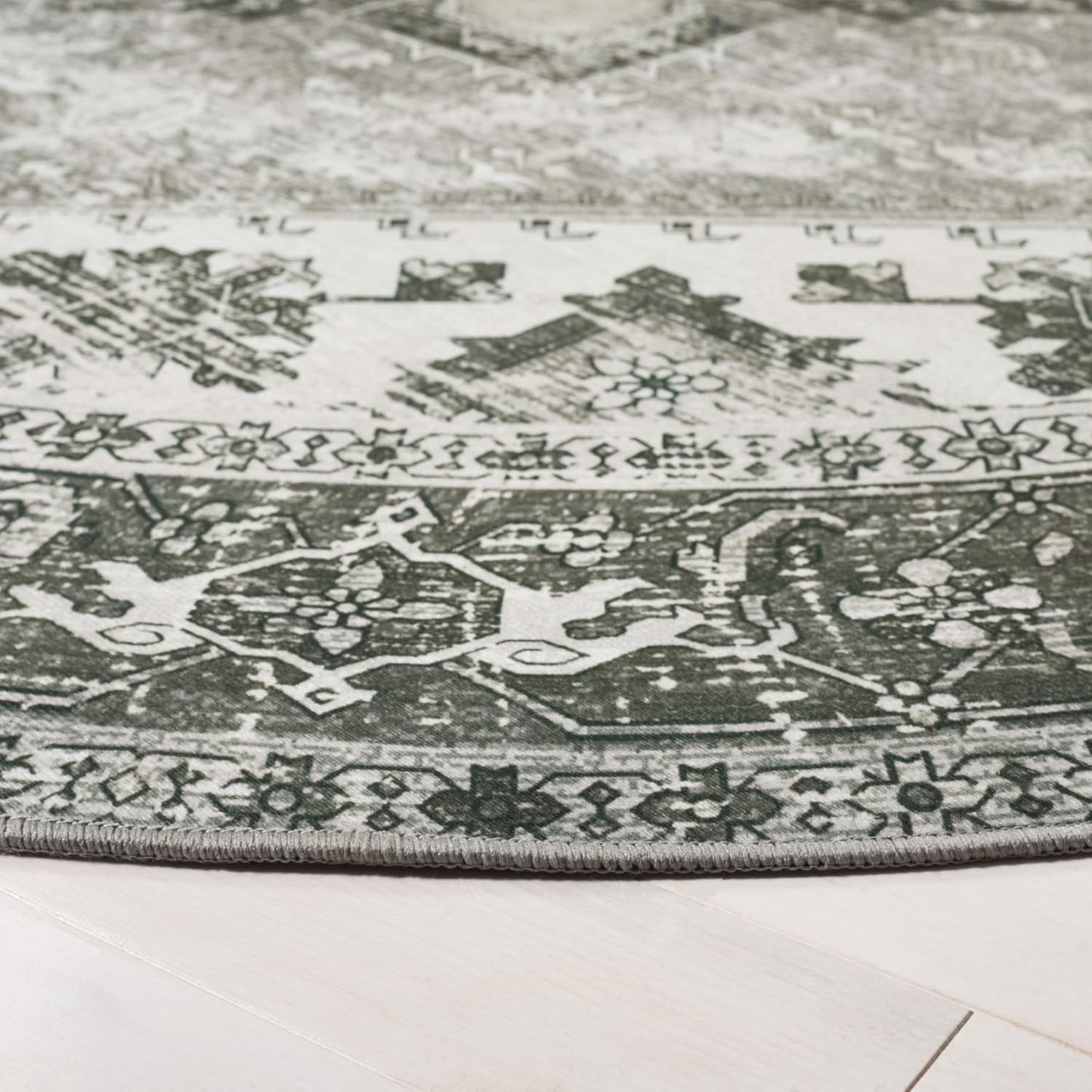 3' (TSN102F) SAFAVIEH Washable Rug Tucson Collection - Round, Dark Sage & Ivory, Slip Resistant & Easy to Clean, Ideal