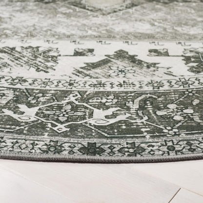 3' (TSN102F) SAFAVIEH Washable Rug Tucson Collection - Round, Dark Sage & Ivory, Slip Resistant & Easy to Clean, Ideal