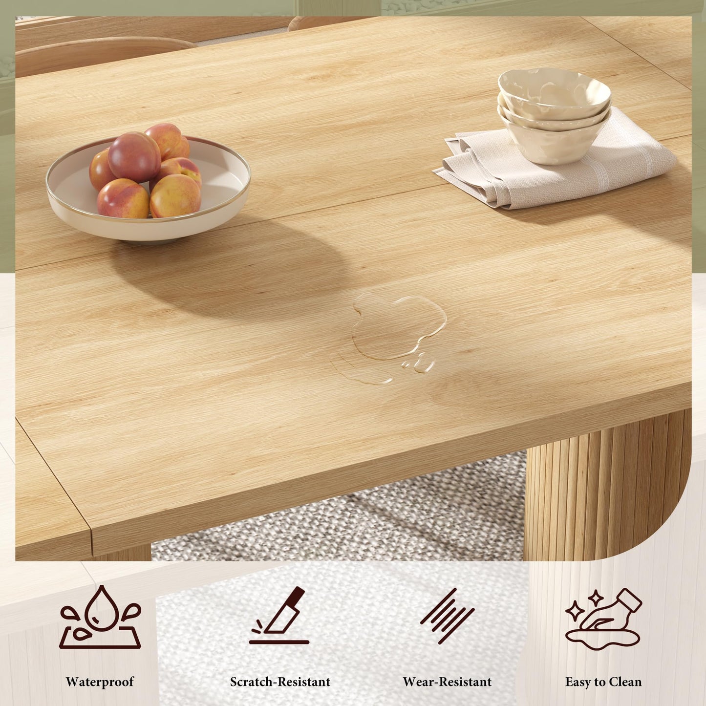 AMERLIFE 86.6" Modern Oval Dining Table with Hidden Storage, Extra Long Wooden Dining Room Table with Cylindrical Fluted Base, Seats 6–8, Natural Wood