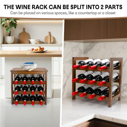 Thalomely Wine Rack Free Standing Floor, 6-Tier 24 Bottles Display Wine Storage Shelves with Table Top, Easy-Assembly Freestanding Bamboo Wine Racks for Kitchen Dining Room Bar, Walnut