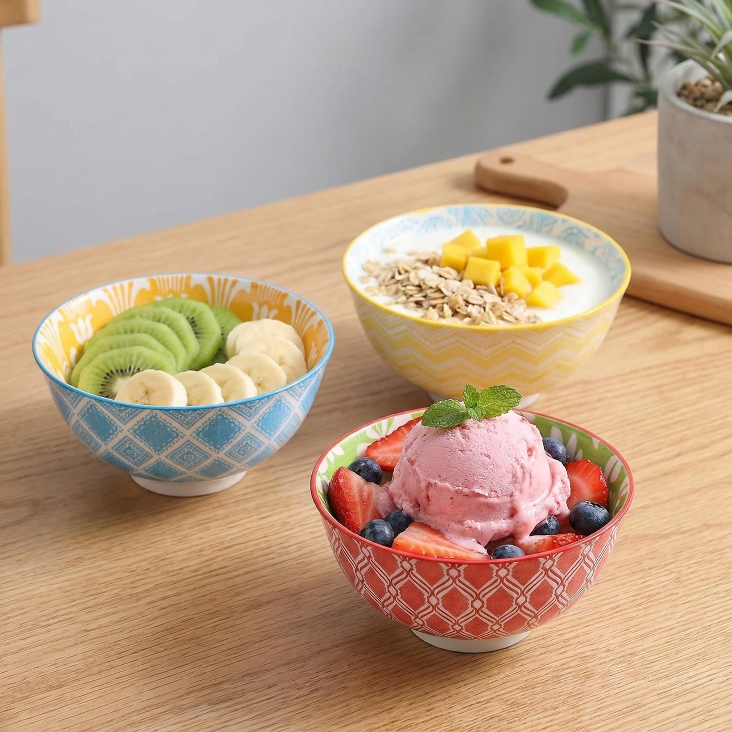Dessert Bowls Set of 6 - Small Ceramic Bowls for Ice Cream, Snack, Rice - Colorful Cute Style - Microwave and Dishwasher Safe - 4.75 Inch - 10 oz