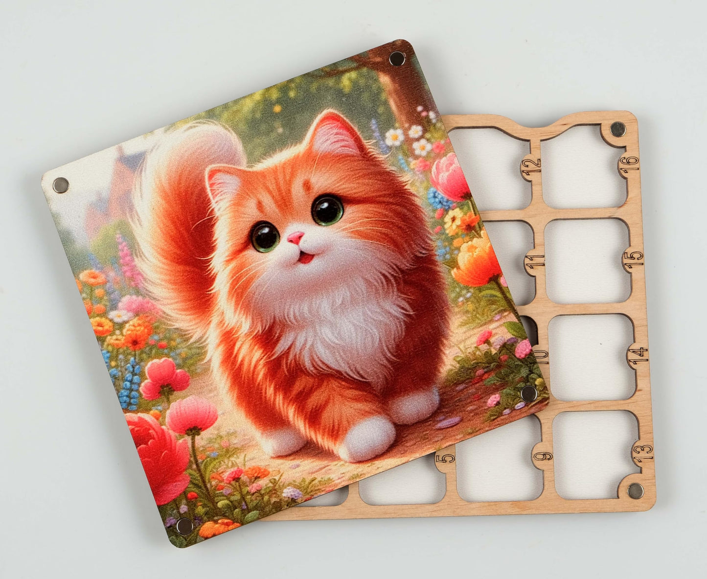 AllAboutEmbroideryUA Wooden Beads Organizer, Beads holder, Diamond painting accessories storage box, Needlework casket, bead keeper, Storage Divider Box (Cat)