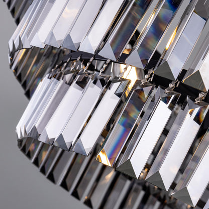 TOCHIC Farmhouse Crystal Chandelier, 29" Black Crystal Dining Living Room Chandelier Light Fixtures, 6 Lights Modern Foyer Hanging Chandeliers for Entryway, Bedroom, Kitchen, Stairway, Smoke Grey