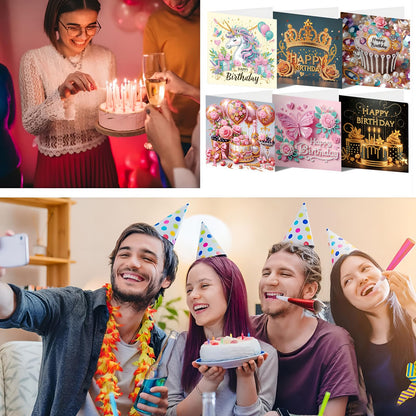 ACSAUMMY Diamond Painting Birthday Cards with Envelopes 6pcs Crown Diamond Art Greeting Cards Kits for Adults 5D Gem Arts Happy Birthday Greeting Cards DIY Arts Crafts For Family Friend Birthday Gifts