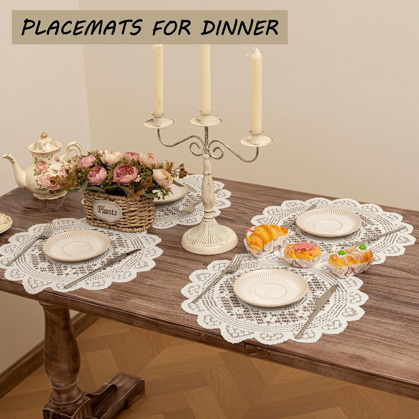 2 15" Jayla Pcs Round Lace Placemats for Tables Embroidered Vintage Crochet Floral Lace Table Runner Vintage Wedding