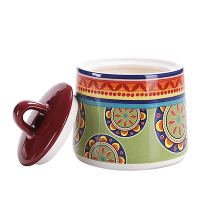 Bico Tunisian Ceramic Sugar and Creamer Set, Sugar Bowl with Lid, Cute Container for Coffee Bar, Kitchen Countertop Accessories, Microwave and Dishwasher Safe