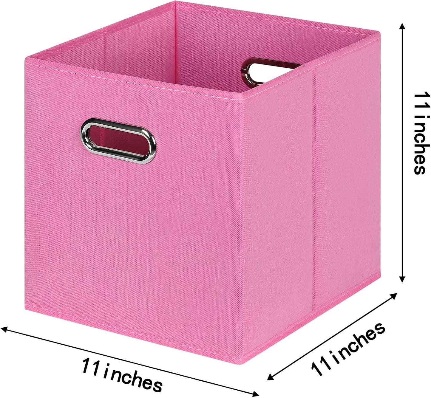 Fabric Cloth Storage Bins, Set of 3 Foldable Cube Baskets with Dual Handles for Home Bedroom Storage, Pink