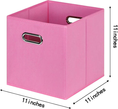Fabric Cloth Storage Bins, Set of 3 Foldable Cube Baskets with Dual Handles for Home Bedroom Storage, Pink
