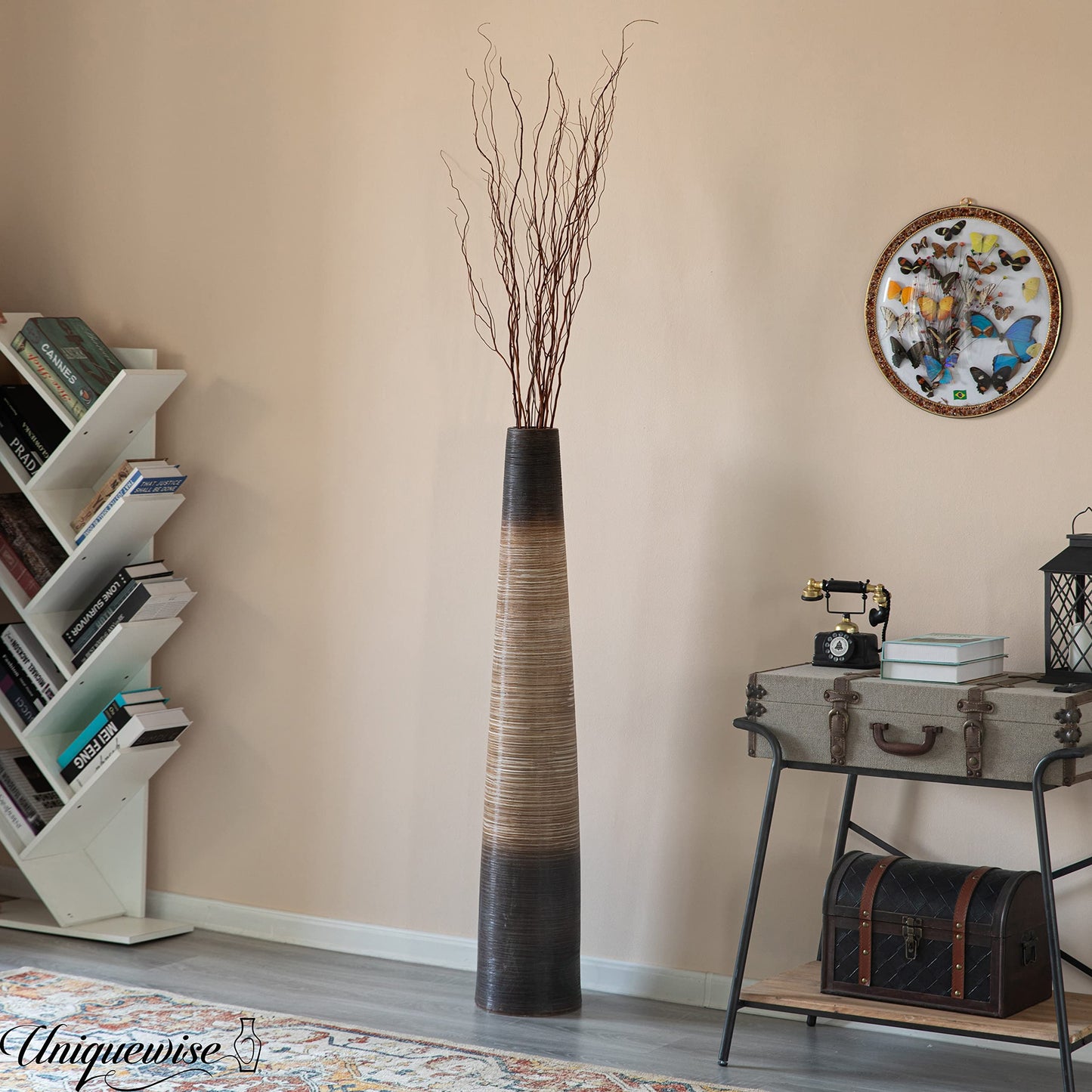 47-Inch Tall Handcrafted Brown Ceramic Floor Vase - Waterproof Cylinder-Shaped Freestanding Vase, Ideal for Tall Floral Arrangements and as a Standalone Piece