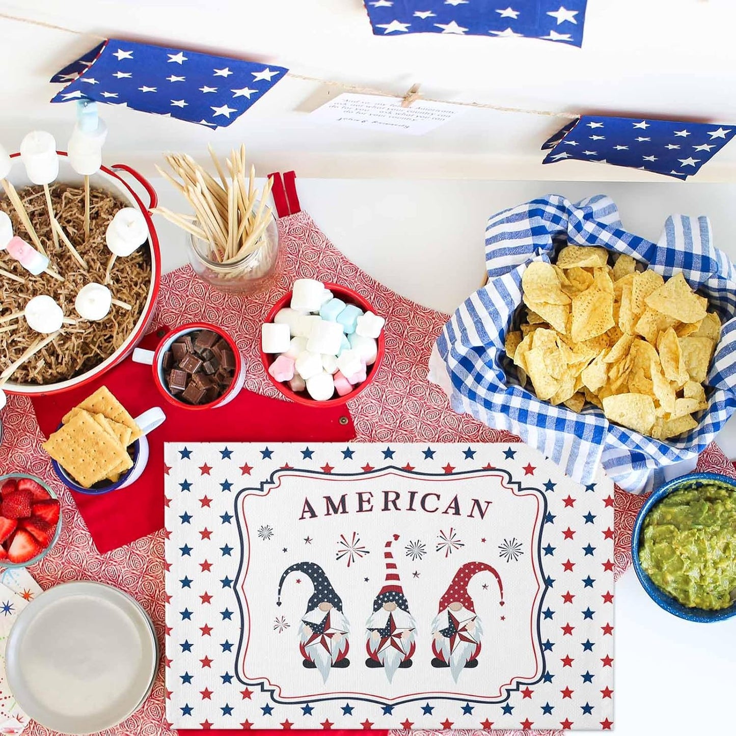 LooPoP Placemats Set of 6, Independence Day 4th of July Placemat for Dining Table Decorations, Cute Gnome Patriotic