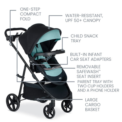 Britax Willow Brook S+ Travel System, Infant Car Seat Stroller Combo With Willow S Infant Car Seat, Alpine Base, and Brook+ Stroller; ClickTight Technology, SafeWash Insert and Cover — Jade Onyx