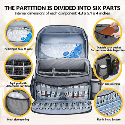 Acrylic Paint and Brush Set Organizer Bag - Carrying Case Compatible with Apple Barrel, Shuttle Art, Caliart Art Supplies - Includes Detachable Paint Brush Holder - for Travel/Outdoor Sketching (Gray)