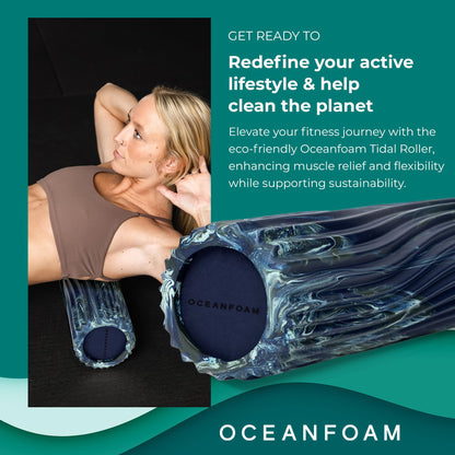 Oceanfoam Tidal Roller - Black Marbled - Muscle Massage Foam Roller for Back Pain & Stretching - Firm and Ergonomic Wide Wave Textured - Yoga, Athletics, & Wellness - Full Size, 20" x 5"