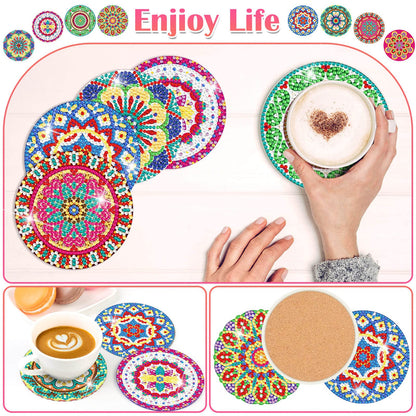 Billbotk 8 Pieces Diamond Painting Coasters Kit with Holder, Diamond Art Coasters, Arts and Crafts for Adults, Small Diamond Craft Kits for Beginners