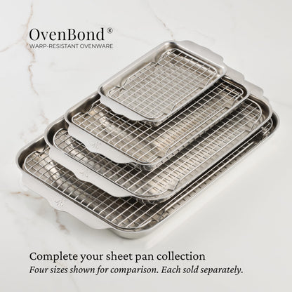 Hestan Provisions OvenBond – 9" x 12.5" Tri-ply Clad Stainless Steel Quarter Sheet Pan with Rack