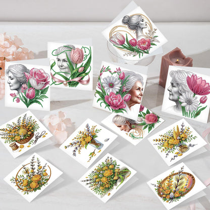 Focart 24 Pack Diamond Painting Greeting Cards, Random Diamond Art Kits Special Shape Drill DIY Handcraft for Relatives and Friends with Wishes, Unique Design Crafting for Birthday Holiday Cards