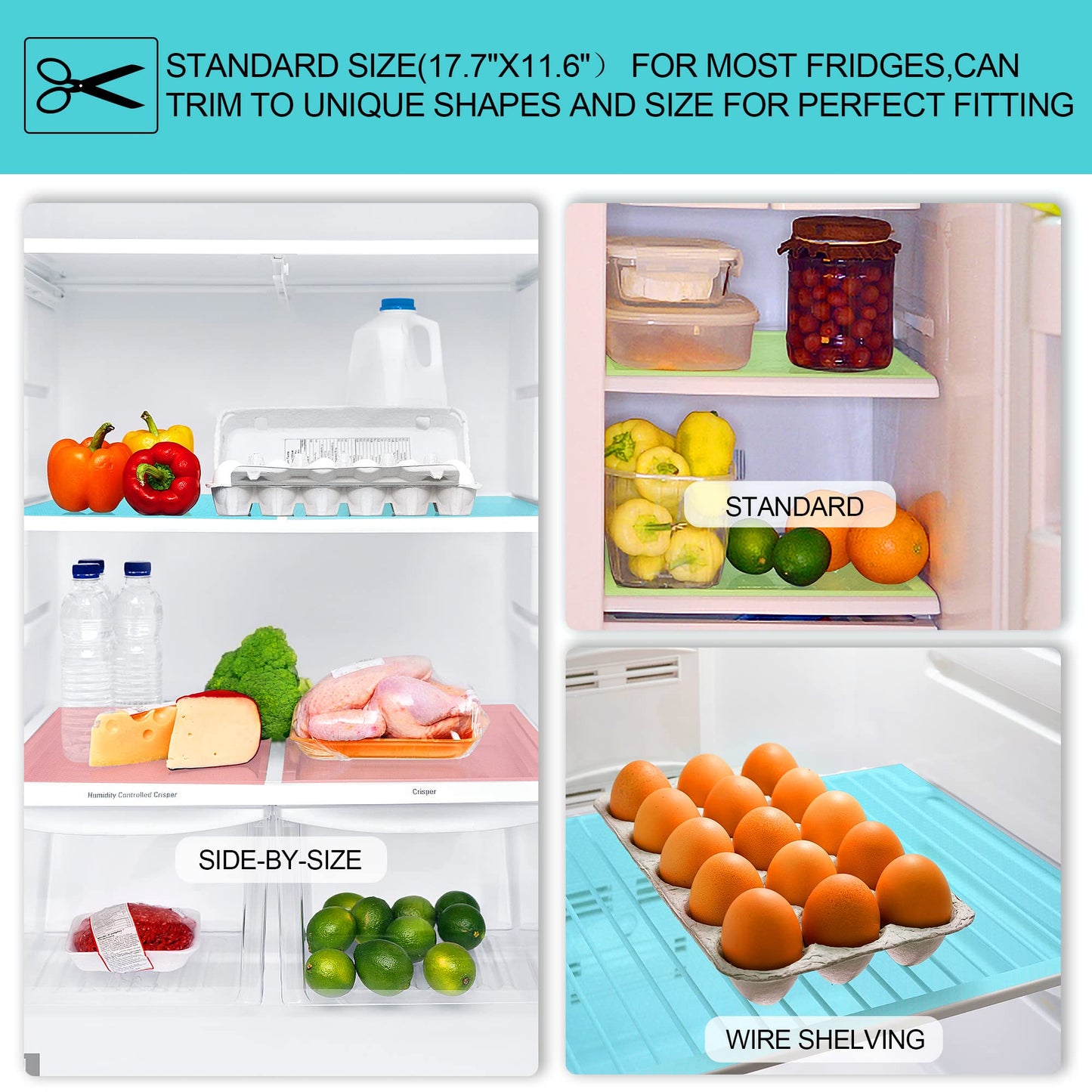 16 Pcs Refrigerator Liners Mats Washable, Refrigerator Mats Liner Waterproof Oilproof, Shinywear Fridge Liners for Shelves, Cover Pads for Freezer Glass Shelf Cupboard Cabinet Drawer (16 Clear)