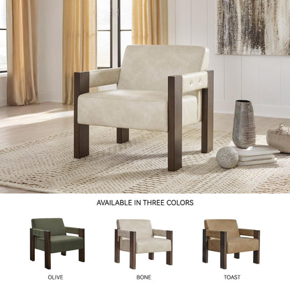 Signature Design by Ashley Adlanlock Contemporary Faux Leather Upholstered Solid Wood Accent Chair, Beige & Dark Brown