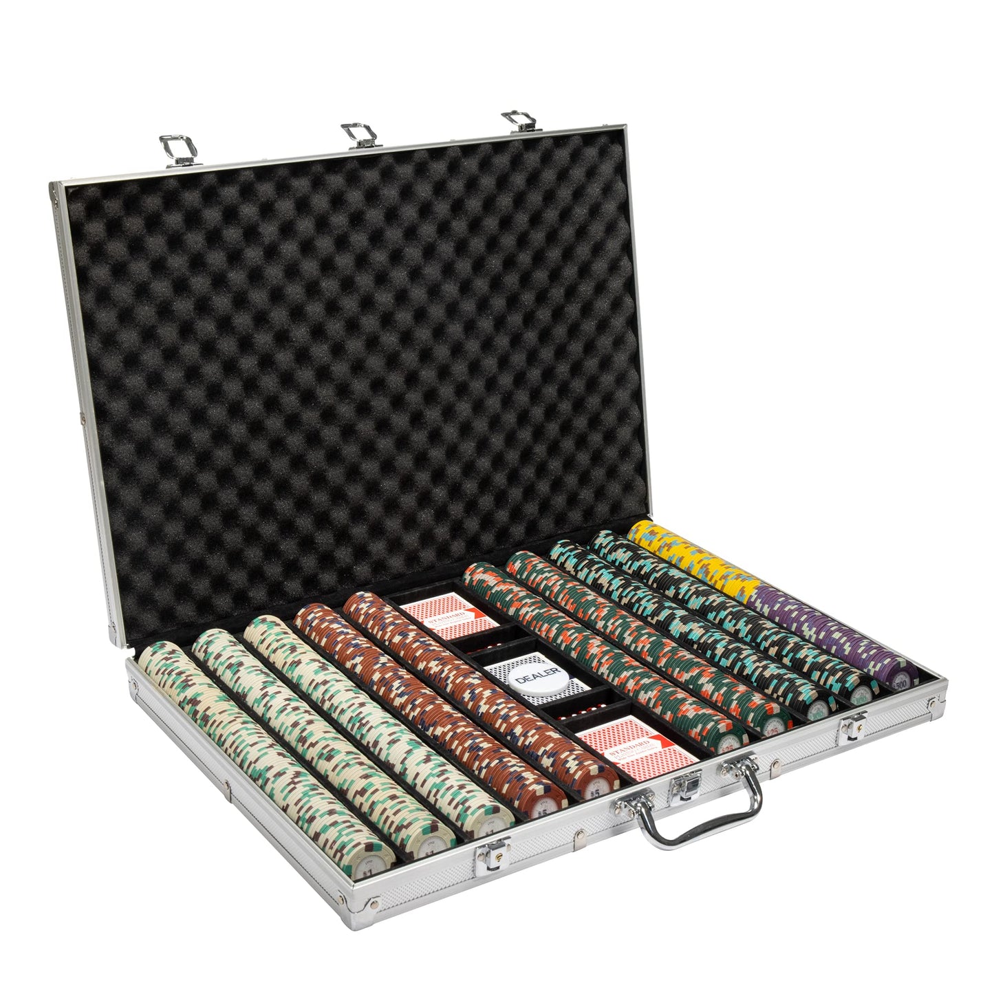 Claysmith Gaming Poker Knights Poker Chips Set - 1000 Heavyweight (13.5-Gram) Clay Composite Chips with Aluminum Case - Professional Casino Supplies, Kits, Holders, & Storage Container